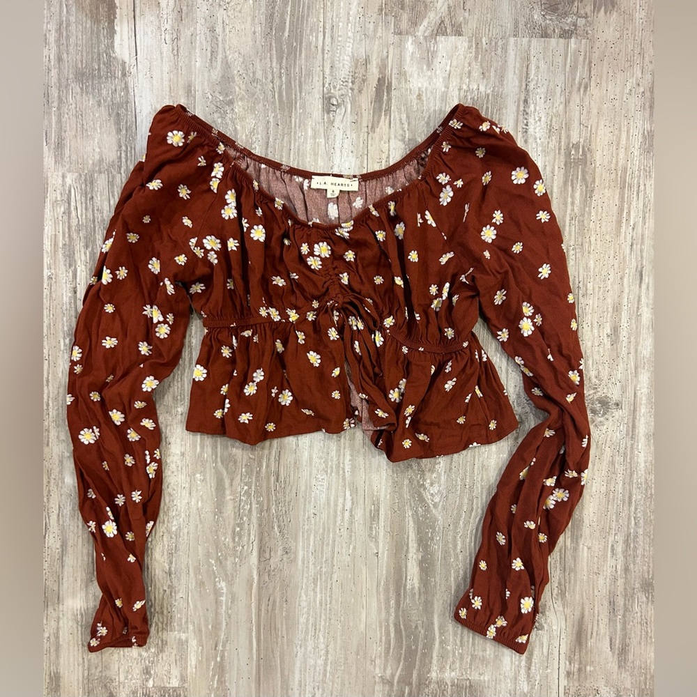 LA Hearts PacSun burgundy floral long sleeve blouse S